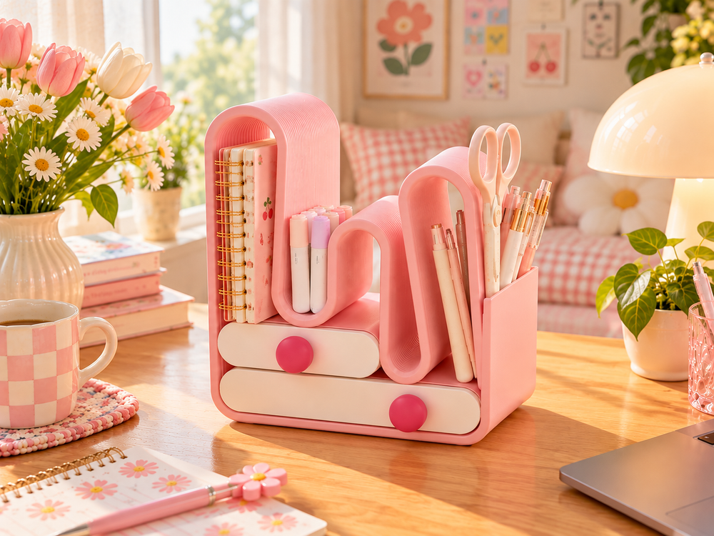 Pembe Çekmeceli Masaüstü Organizer