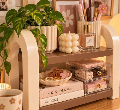 Bej 2 Katlı Dekoratif Organizer Raf